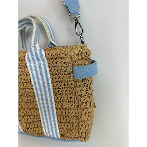 Antik Kraft Straw Canvas Purse Tote‎ Bag Summer Spring Top Handle Crossbody Blue - Picture 3 of 12